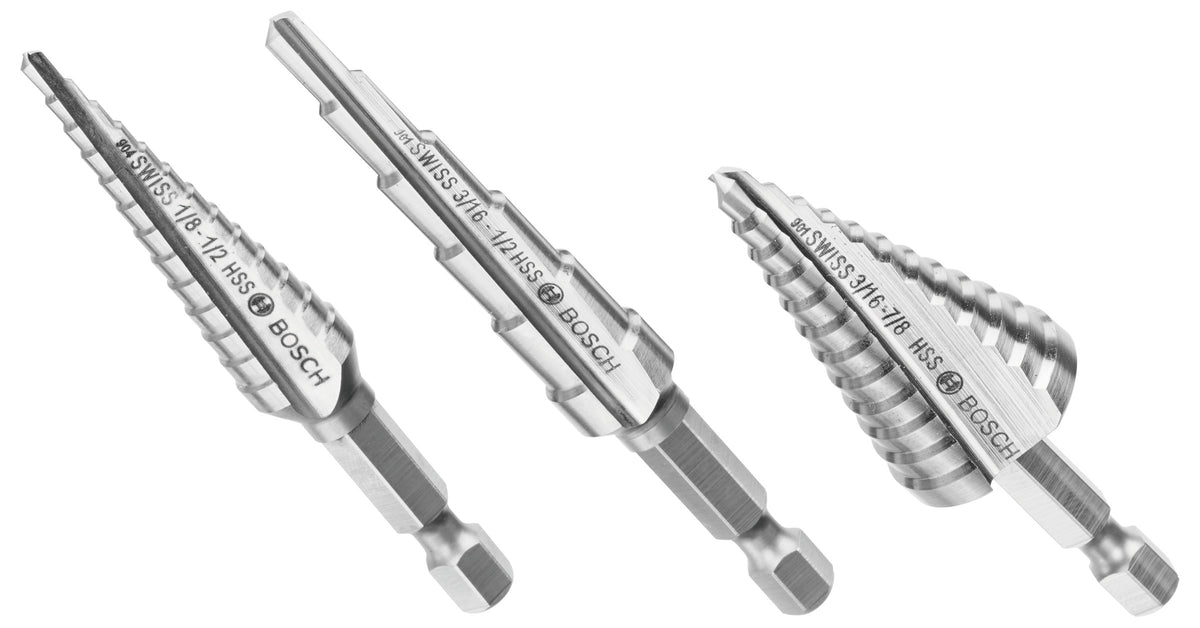 Bosch IMSDC003 3 pc. High-Speed Steel Impact Tough Turbo Step Drill Bit Set