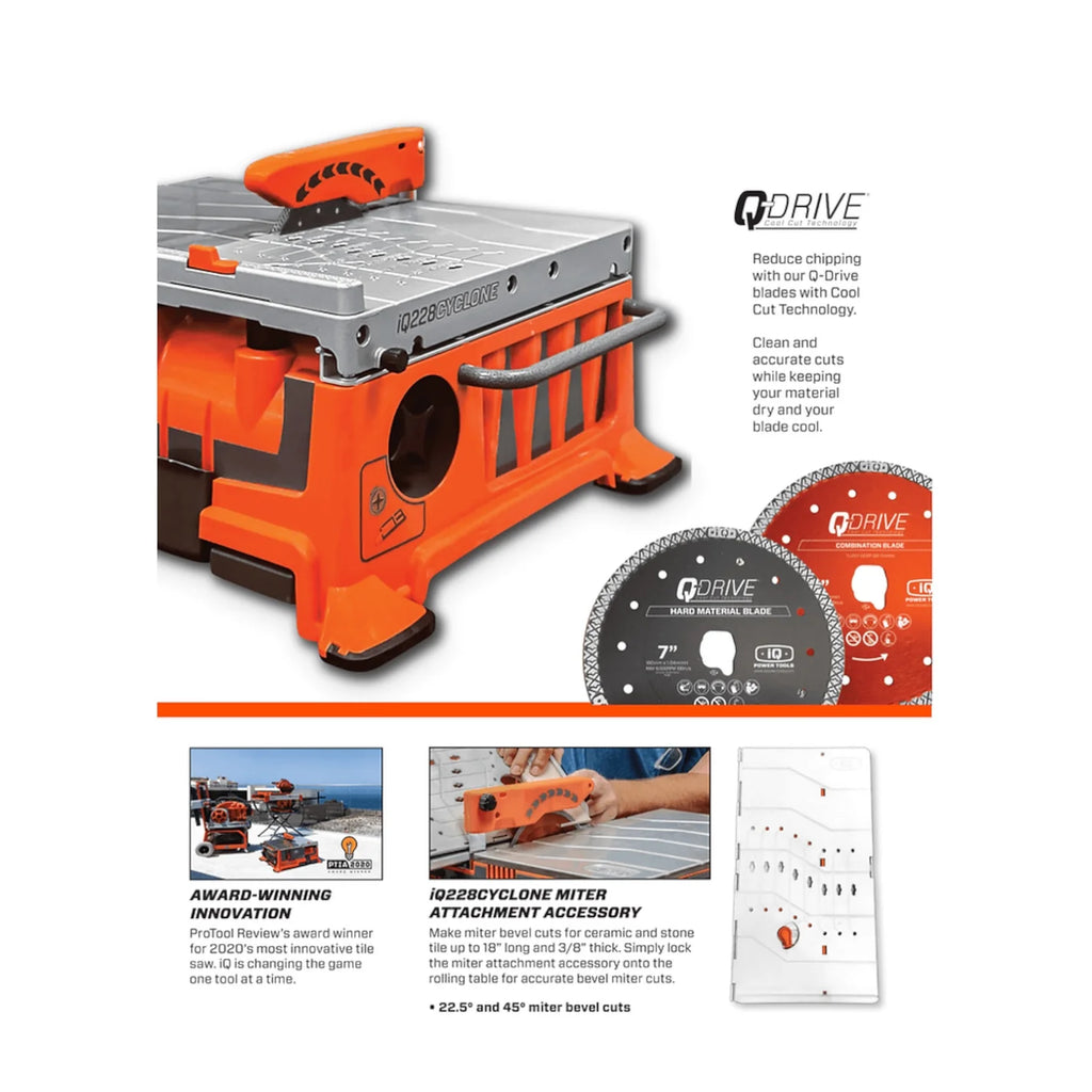 iQ228 CYCLONE 7" Dry Cut Tile Saw With Integrated Dust Control System