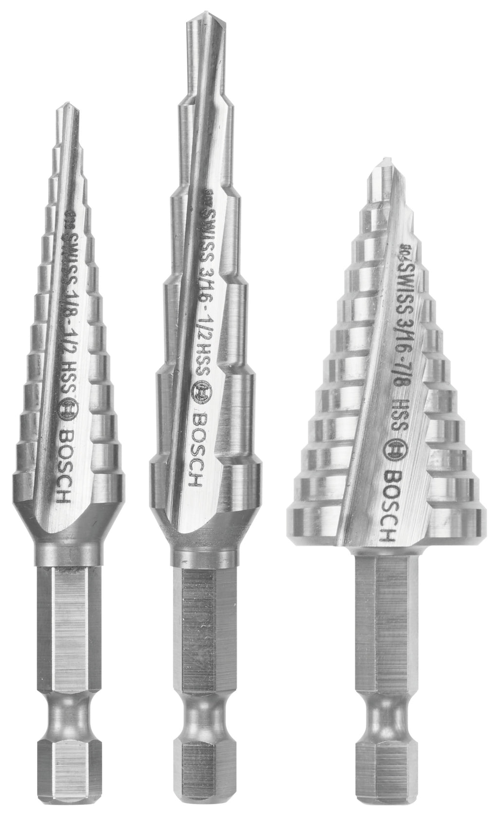 Bosch IMSDC003 3 pc. High-Speed Steel Impact Tough Turbo Step Drill Bit Set