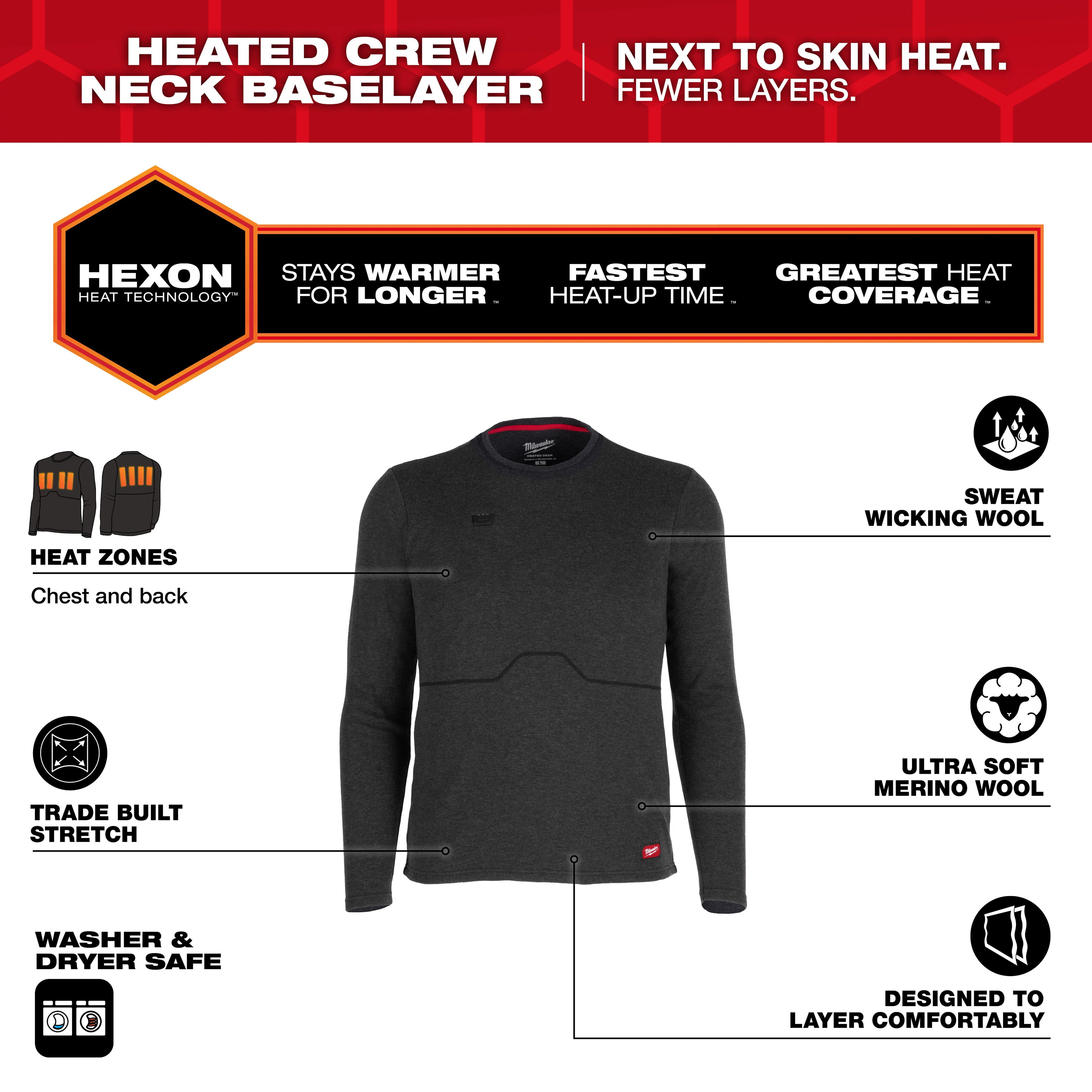 Milwaukee® Heated Merino Wool Crew Neck Baselayer