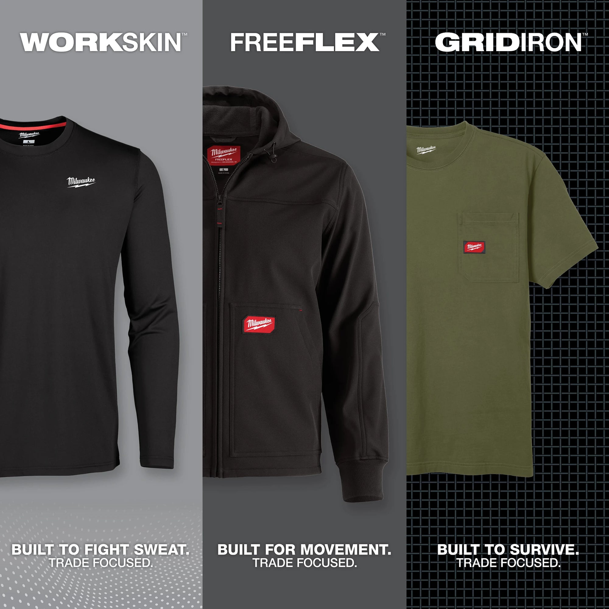 Milwaukee Tool WORKSKINâ„¢, FREEFLEXâ„¢ and GRIDIRONâ„¢ workwear collections