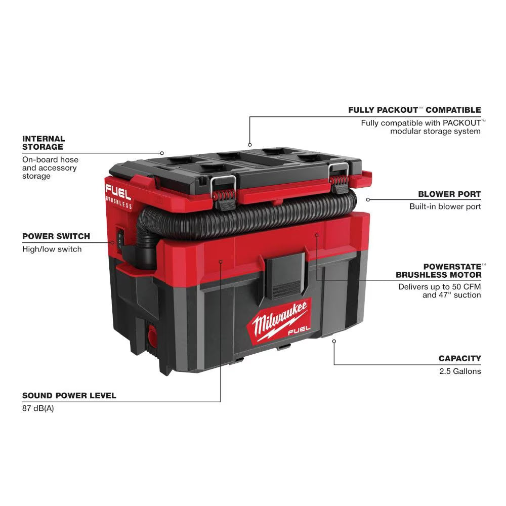 M18 FUEL™ 2.5 Gallon Wet/Dry Vacuum w/ PACKOUT™ Compatibility
