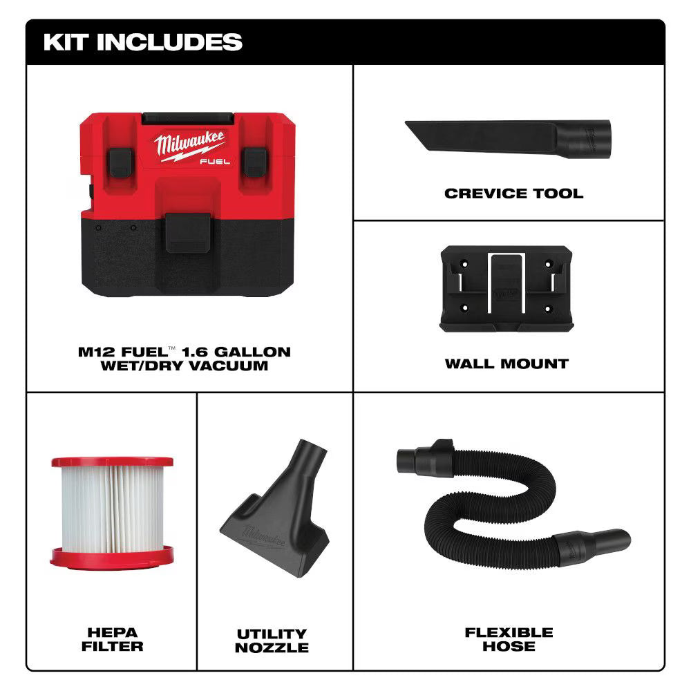 Milwaukee M12 FUEL 1.6 Gallon Wet/Dry Vacuum | 0960-20