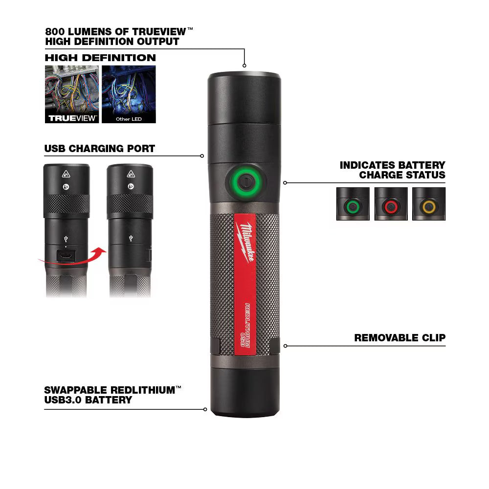 USB Rechargeable 800L Compact Flashlight