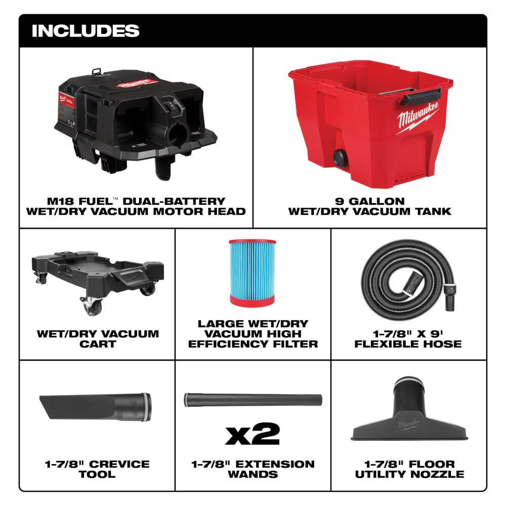 Milwaukee M18 FUEL 9 Gallon Dual-Battery Wet/Dry Vacuum – Configuration Options