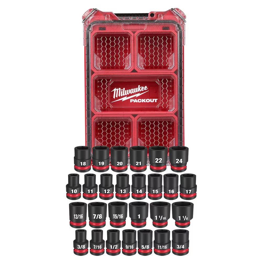 Milwaukee SHOCKWAVE Impact Duty Socket 1/2” Dr 27-Piece MM & SAE PACKOUT Set | 49-66-6804