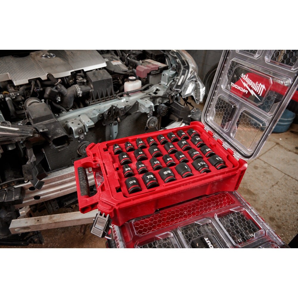 Milwaukee SHOCKWAVE Impact Duty Socket 1/2” Dr 27-Piece MM & SAE PACKOUT Set | 49-66-6804
