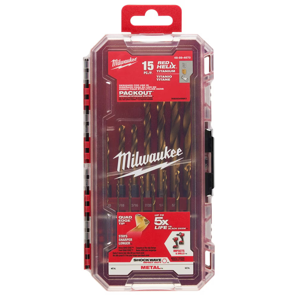 15PC SHOCKWAVE™ Impact Duty RED HELIX™ Titanium Drill Bit Set