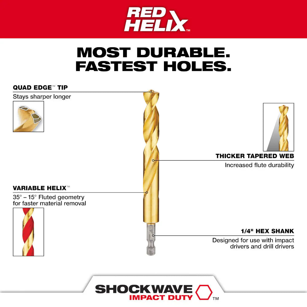 15PC SHOCKWAVE™ Impact Duty RED HELIX™ Titanium Drill Bit Set