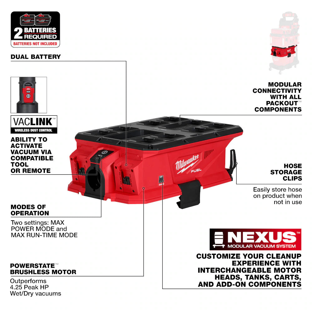 M18 FUEL™ NEXUS™ Dual Battery Wet/Dry Vacuum Motor Head w/ PACKOUT™ Compatibility & VACLINK™