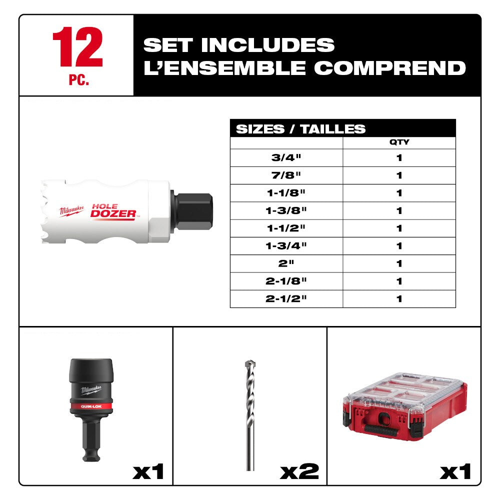 Milwaukee 12-Piece QUIK LOK HOLE DOZER Bi-Metal Kit with PACKOUT Compact Organizer | 49-22-4702