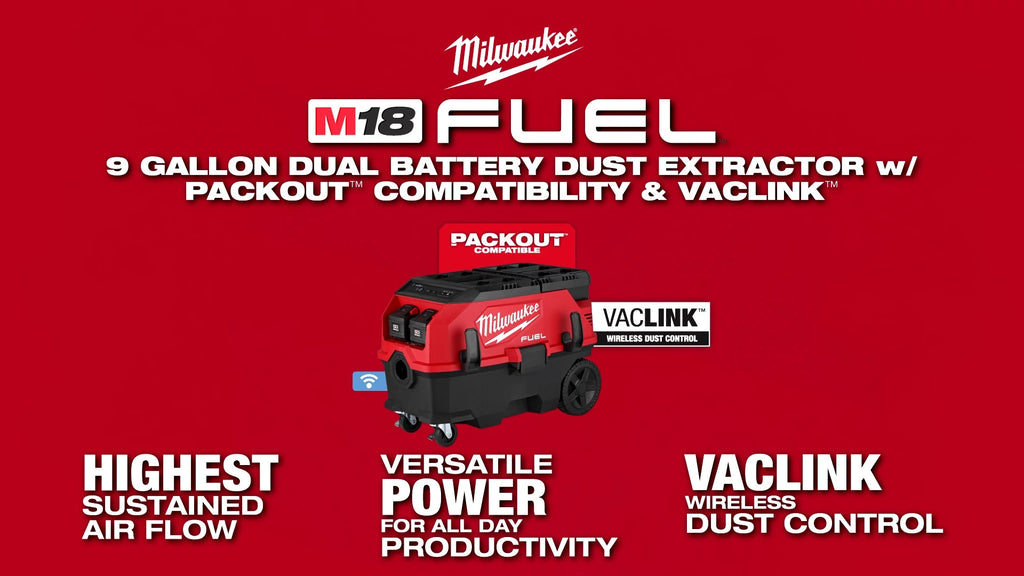 Milwaukee® M18 FUEL™ 9 Gallon Dual Battery Dust Extractor w PACKOUT™ Compatibility and VACLINK™