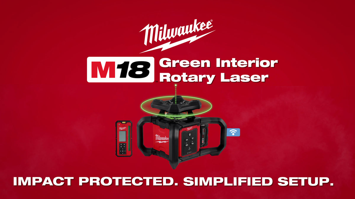 Milwaukee® M18™ Green Interior Rotary Laser Level Kit with Remote Receiver & Wall Mount Bracket