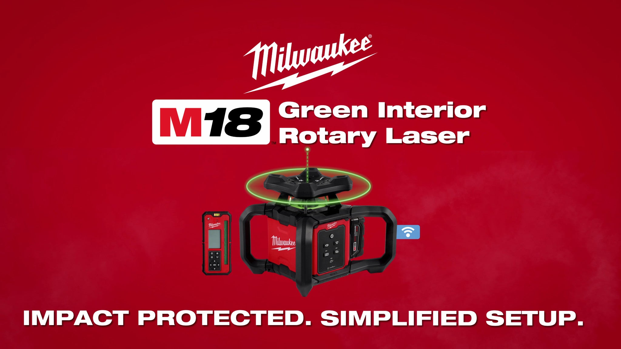 Milwaukee® M18™ Green Interior Rotary Laser Level Kit with Remote Receiver & Wall Mount Bracket
