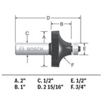 Bosch 85434MC 3/4 In. x 1 In. Carbide-Tipped Roundover Router Bit