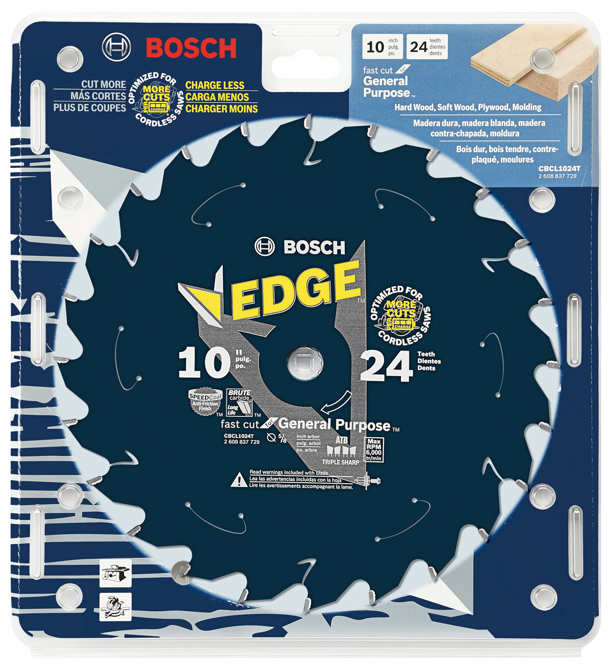 Bosch CBCL1024T 10 In. 24 Tooth Edge Cordless Circular Saw Blade for General Purpose