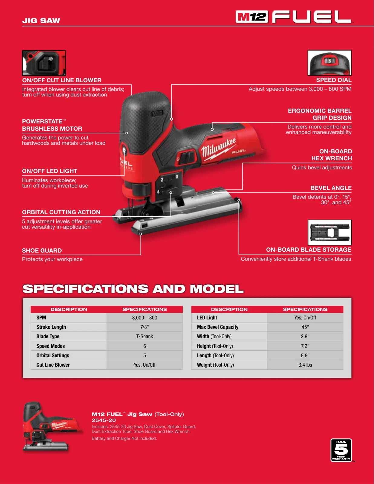 Milwaukee 2023 M12 FUEL 2545 Jig Saw Feature Sheet, PDF page 4